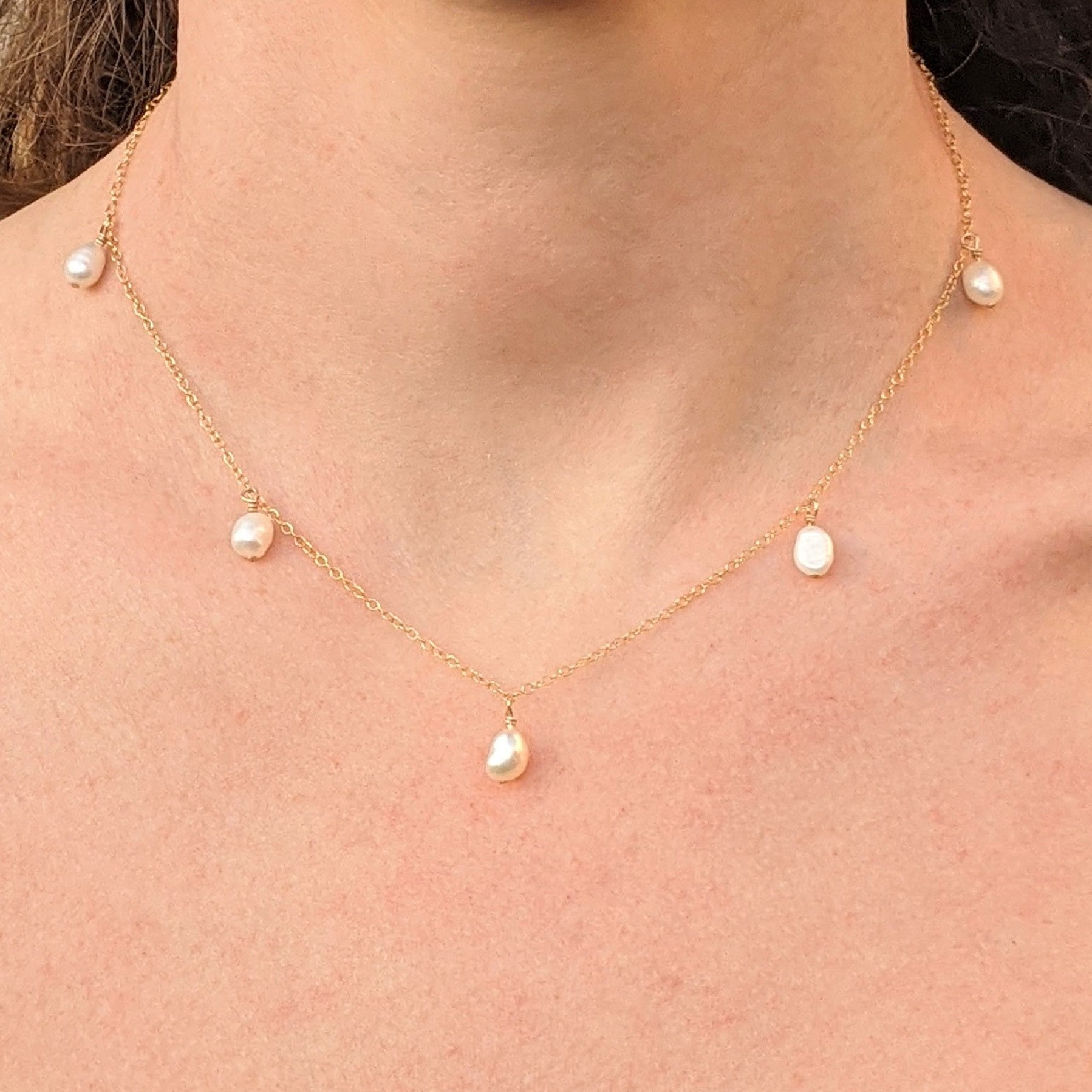 Small Baroque 5 Pearl Necklace Gold Filled British Handmade Jewellery 