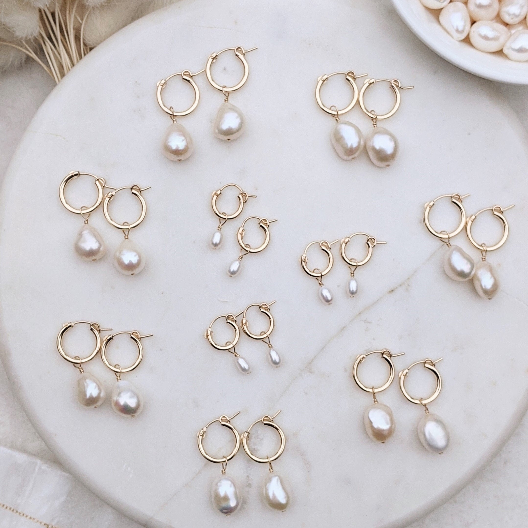 Baroque Pearl Hoop Earrings Hinged Gold Filled Made In The UK