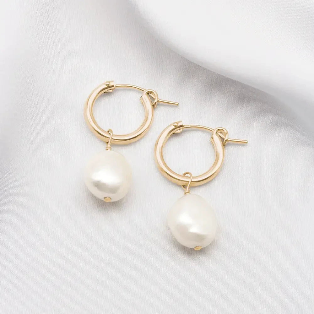 Sia 14ct Solid Gold Pearl Hoop Earrings