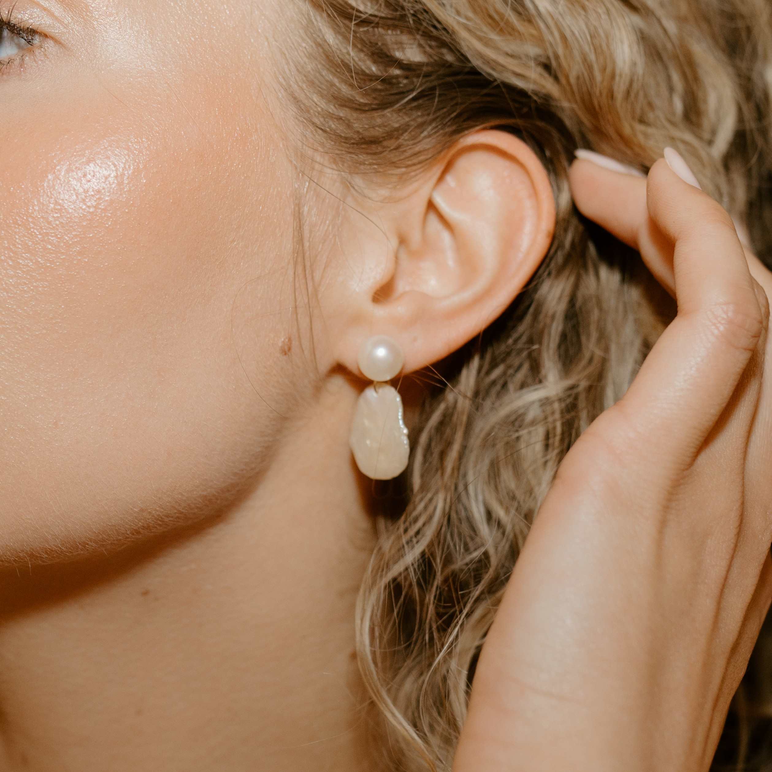 Petal Pearl Stud Drop Earrings - Clemmie
