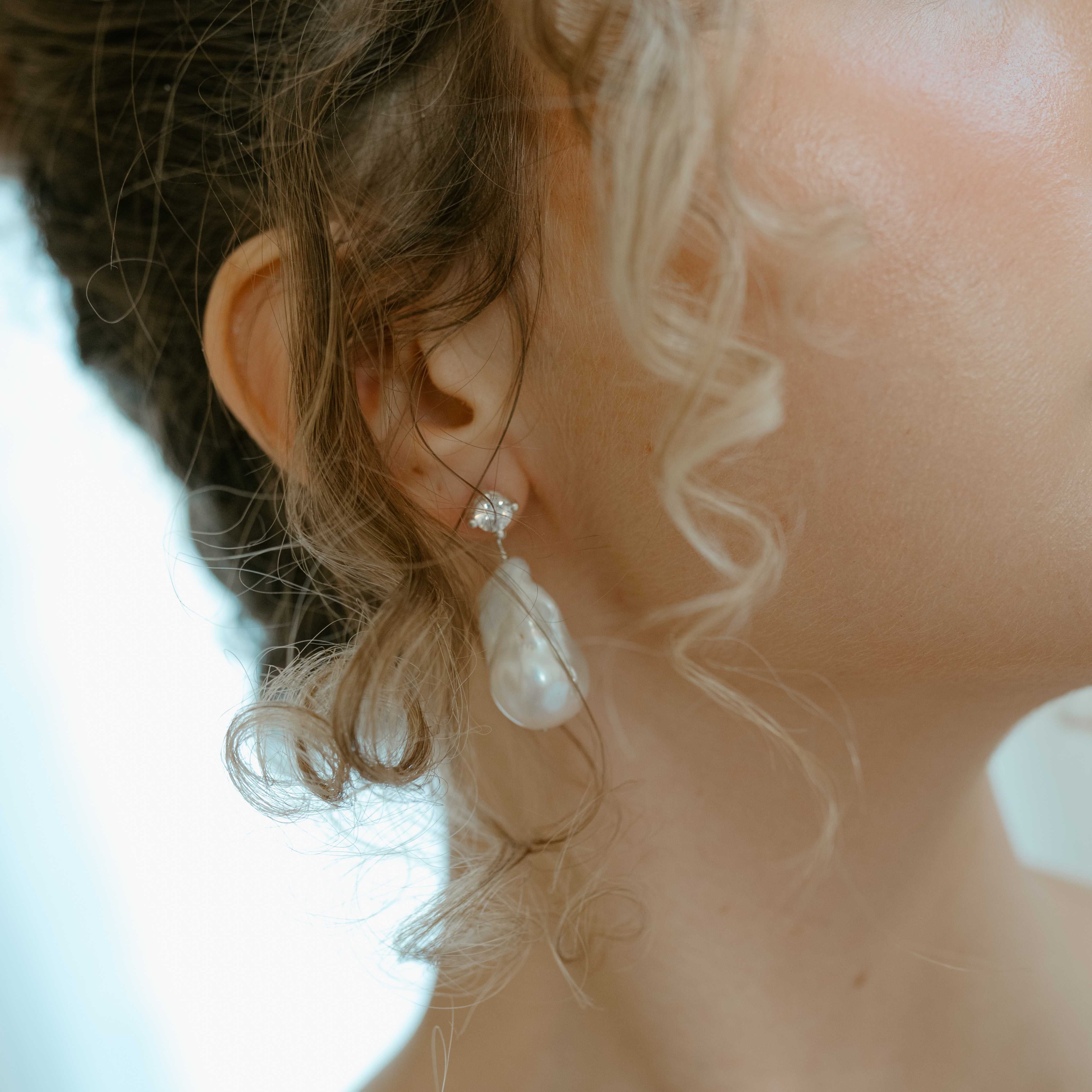 Large Pearl Crystal Statement Stud Drop Earrings - Nova