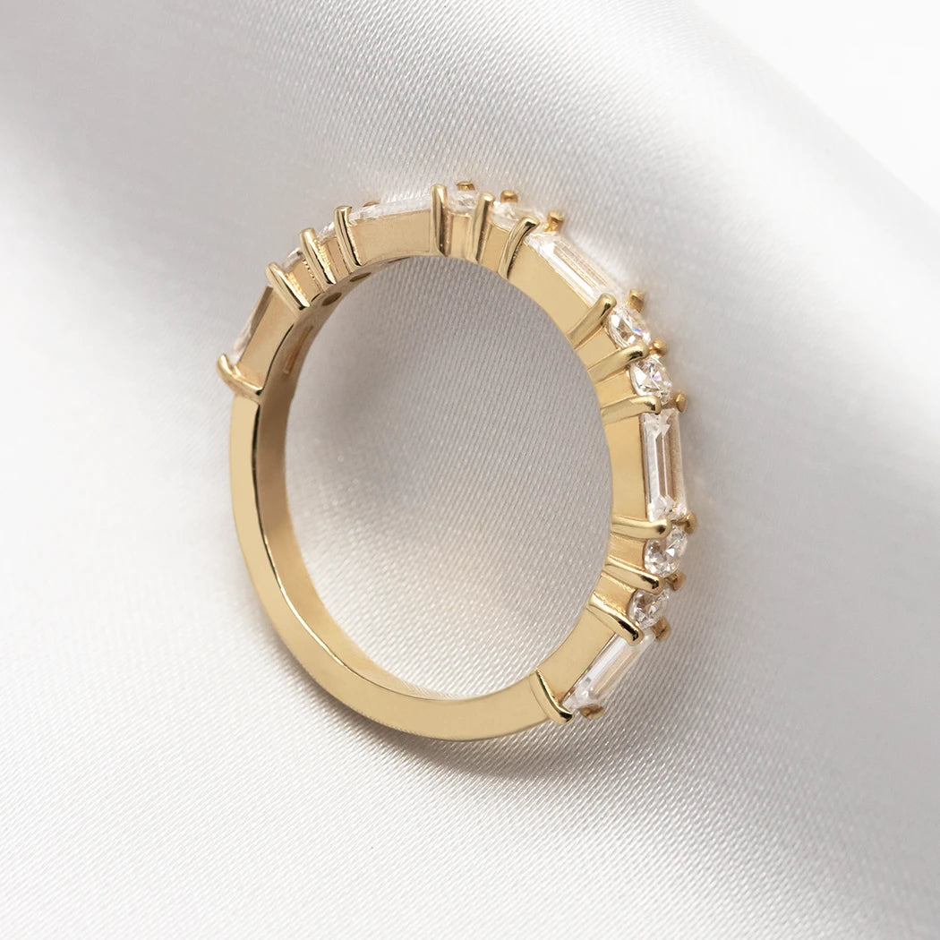 9ct Solid Gold Baguette Three Quarter Eternity Ring - Renn