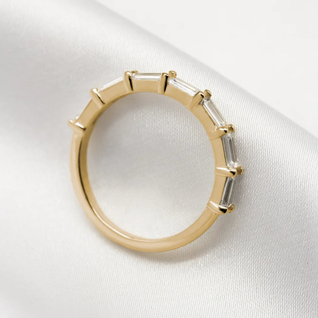 9ct Solid Gold Plain Baguette Half Eternity Band Ring - Bowie