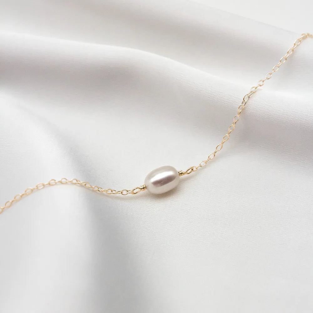 9ct Solid Gold Mini Cara Single Pearl Choker Necklace