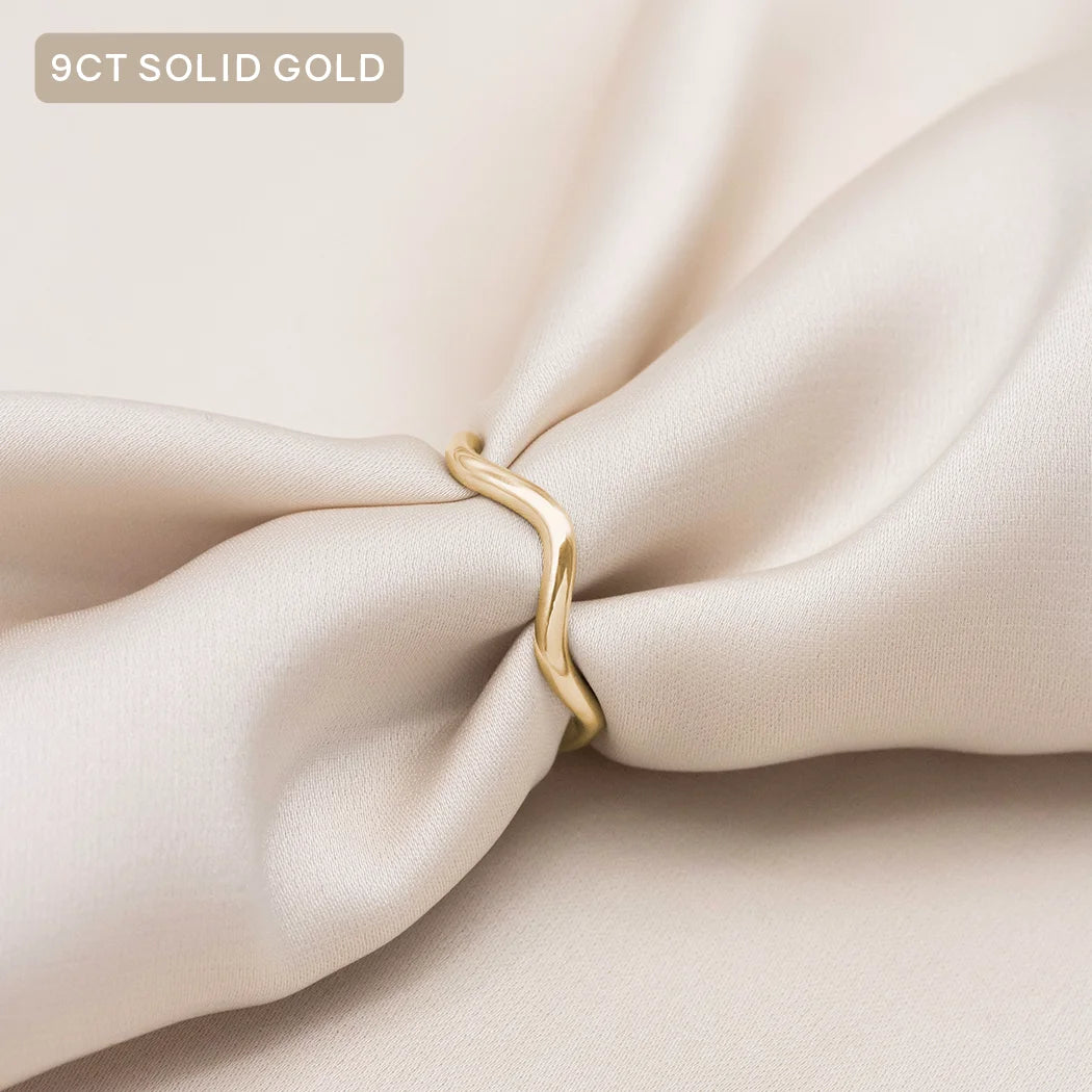 9ct Solid Gold Slim Organic Wavy Band Ring