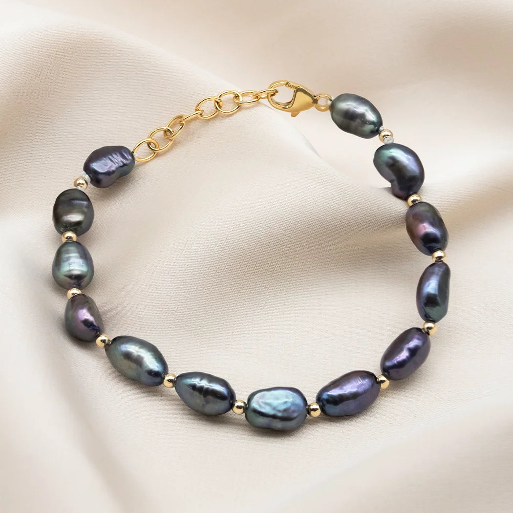 Black Baroque Pearl and Bead Bracelet