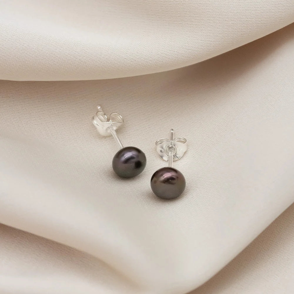 Black Pearl Earrings Mae Button Studs