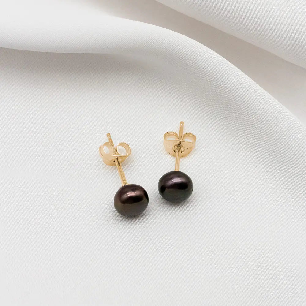 Black Pearl Earrings Mae Button Studs
