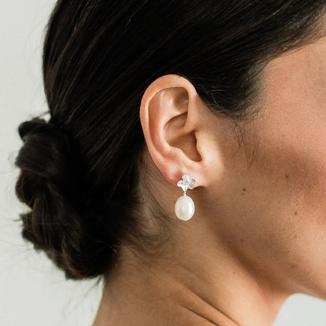 Flower Pearl Drop Earrings - Flora