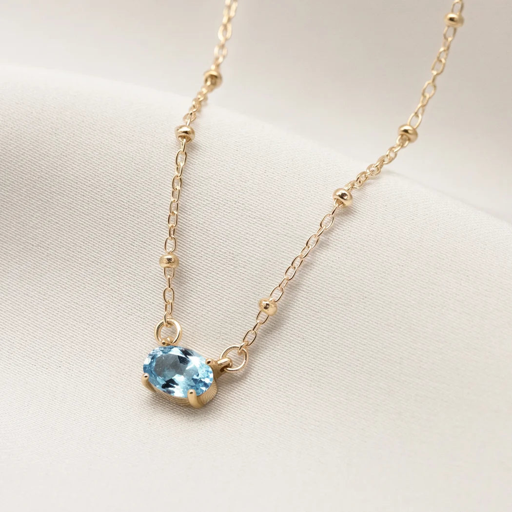 Aquamarine Oval Crystal Necklace