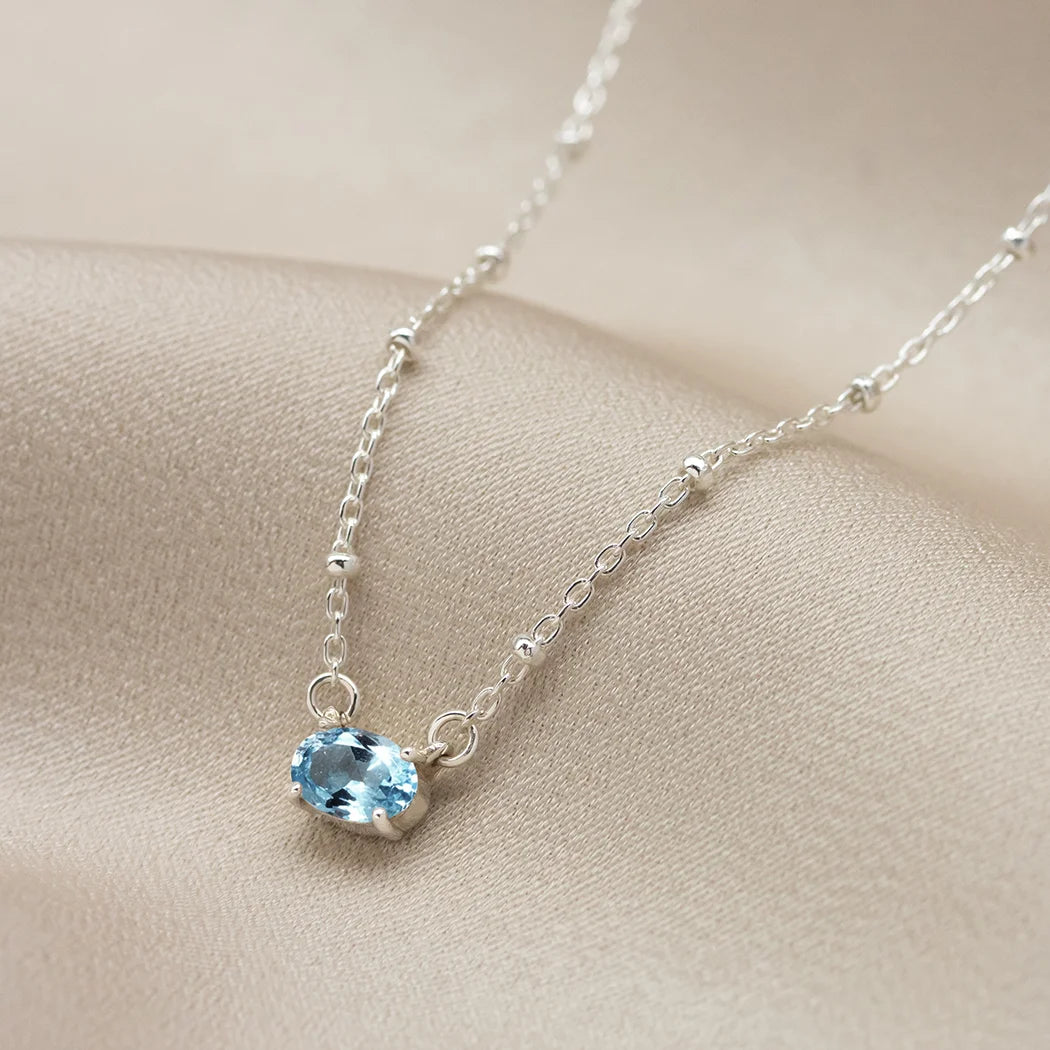 Aquamarine Oval Crystal Necklace