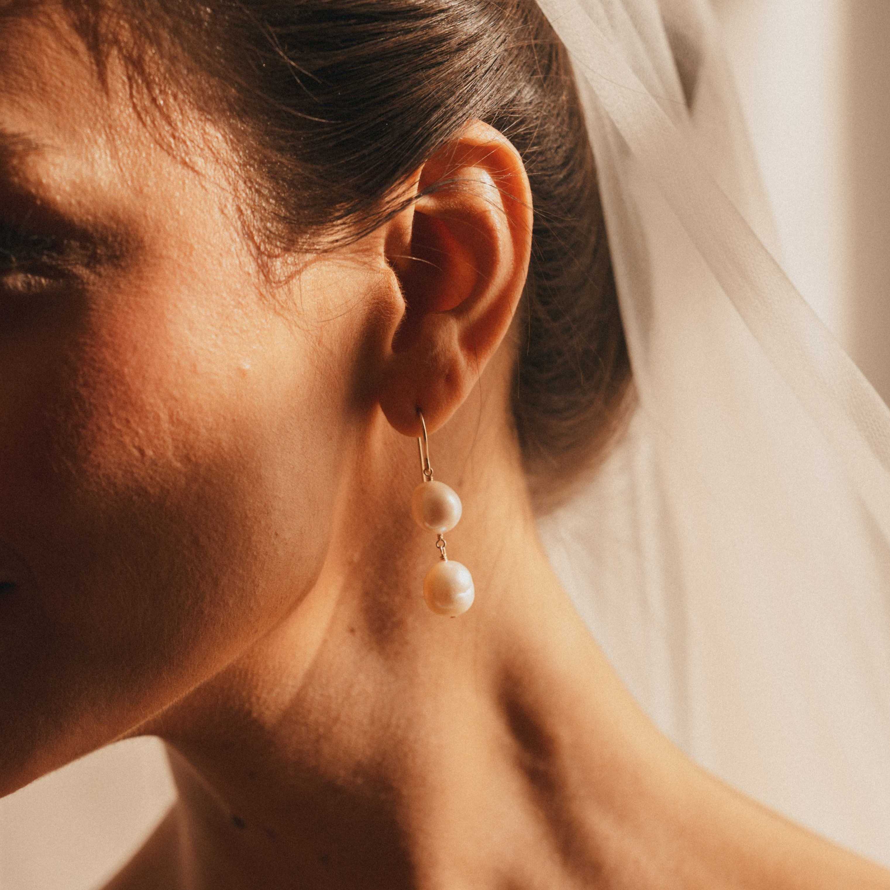 Double Large Pearl Drop Earrings - Nancy