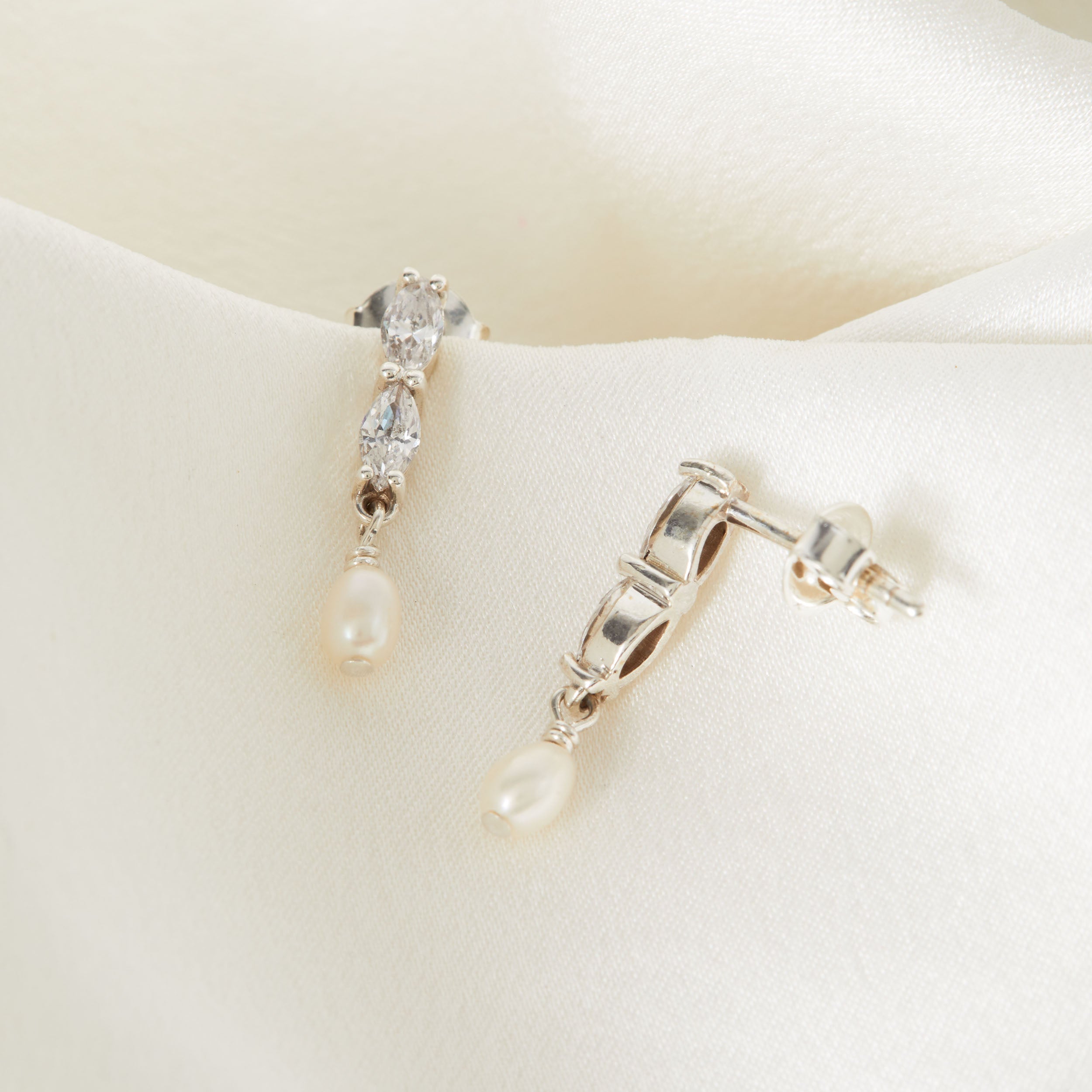 Small Double Marquise Crystal Pearl Drop Earrings - Mira