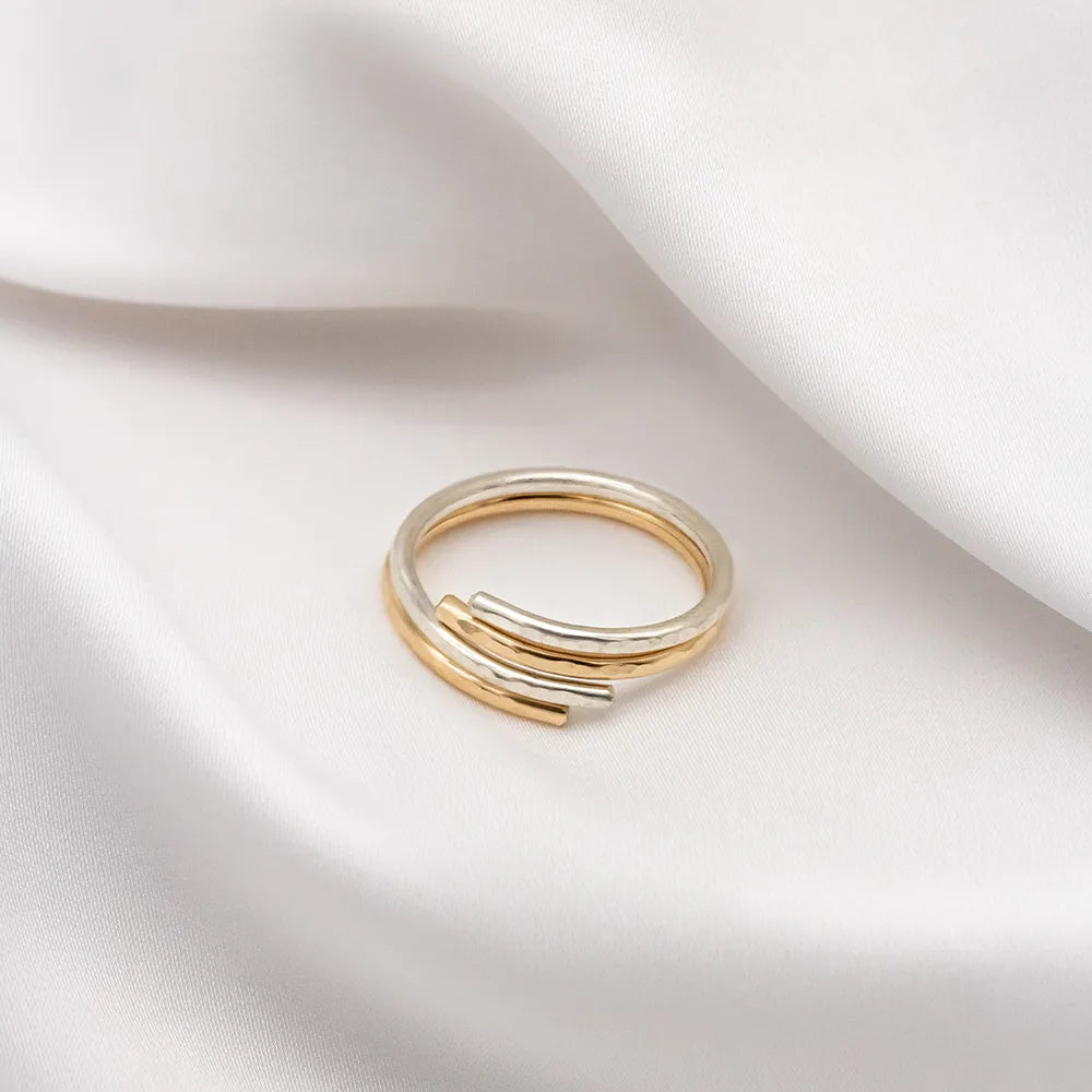 Intertwined Gold and Silver Hammered Rings