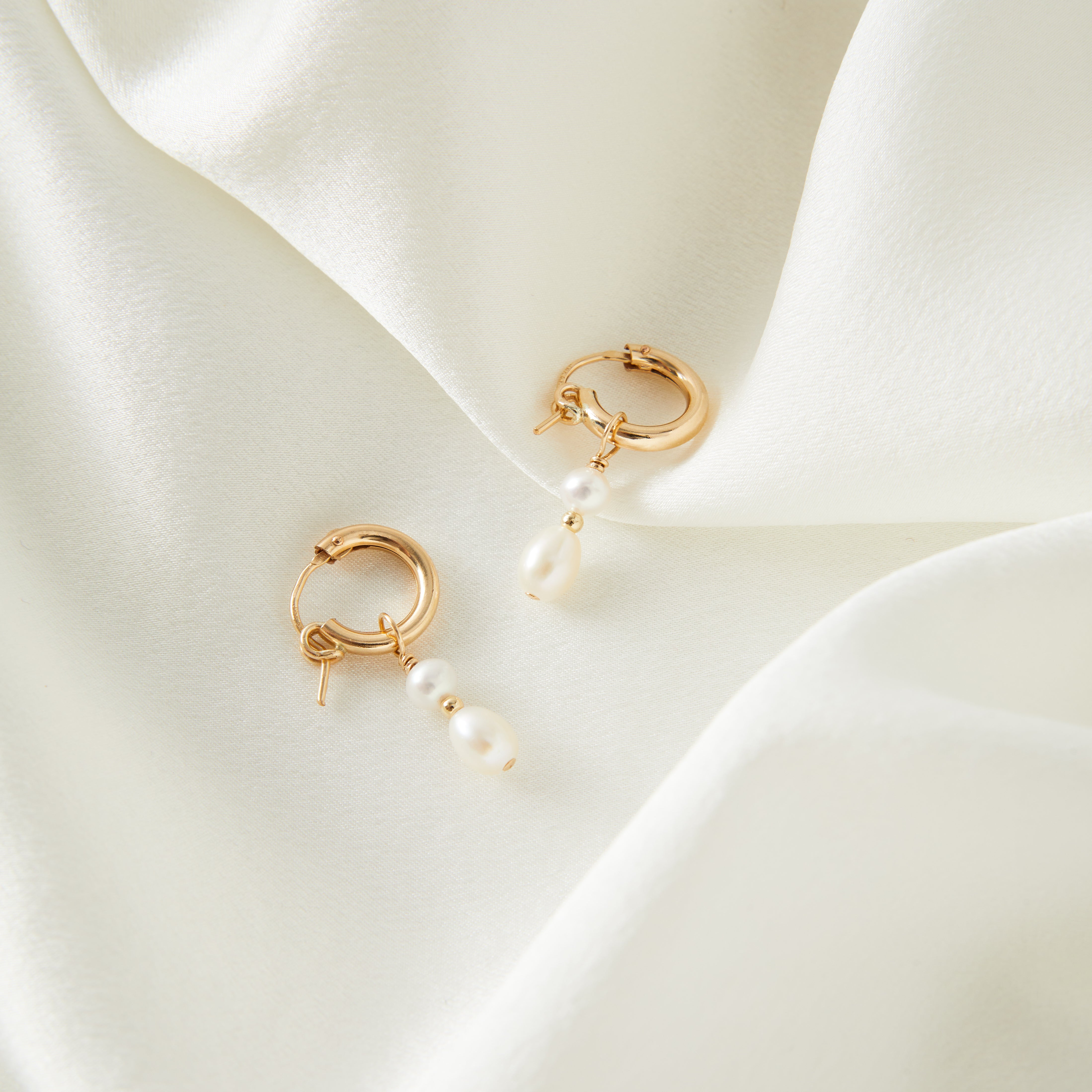 Double Pearl Drop Hoop Earring - Fifi