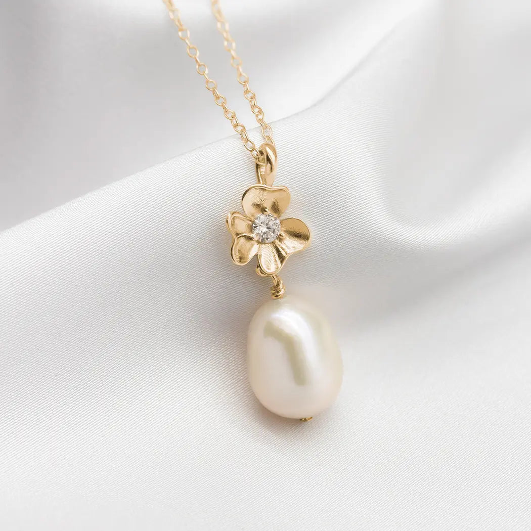 Flower Pearl Drop Necklace - Flora