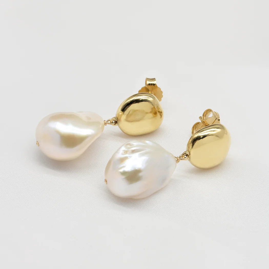 Organic Statement Pearl Stud Drop Earrings - Rochelle