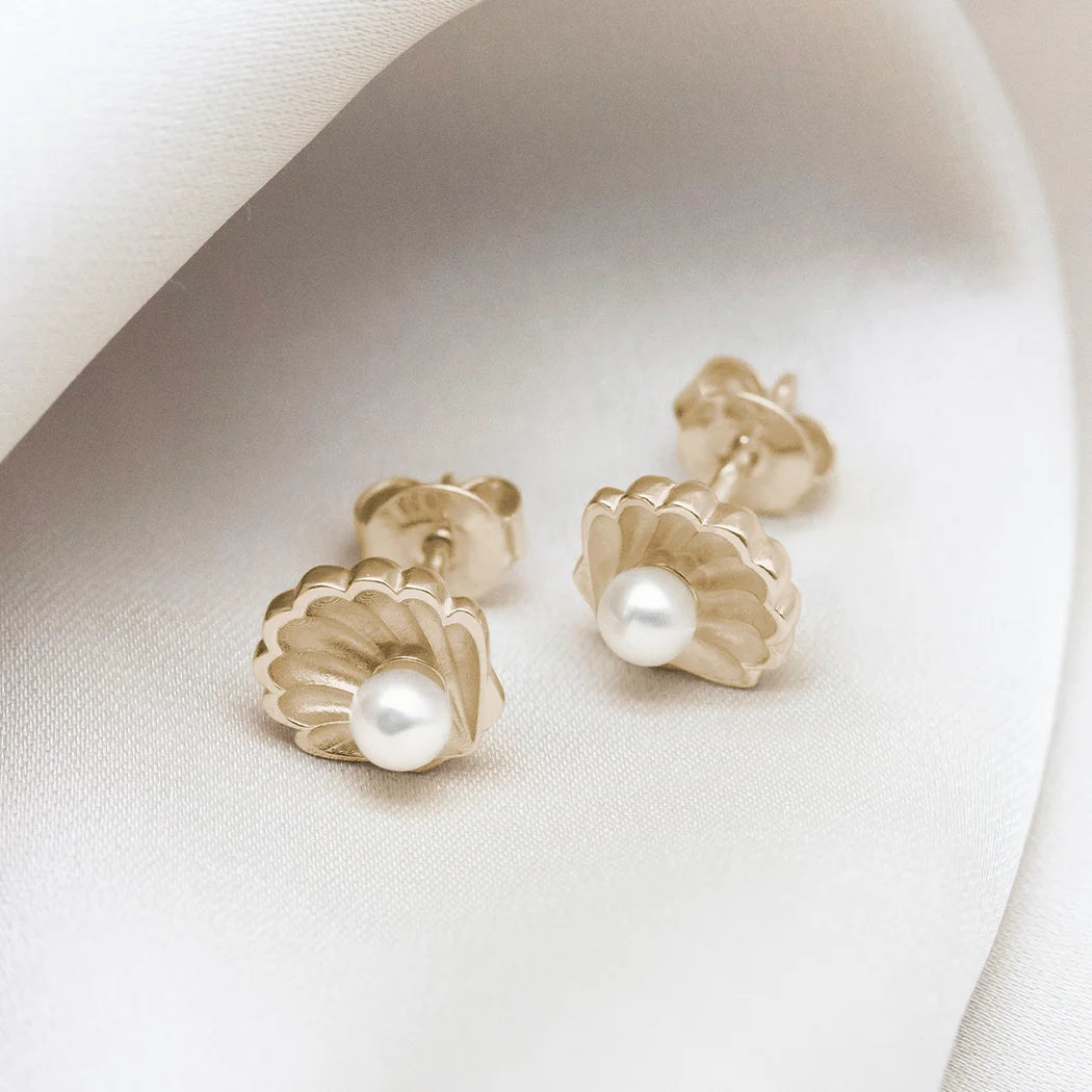 Shell and Pearl Stud Earrings