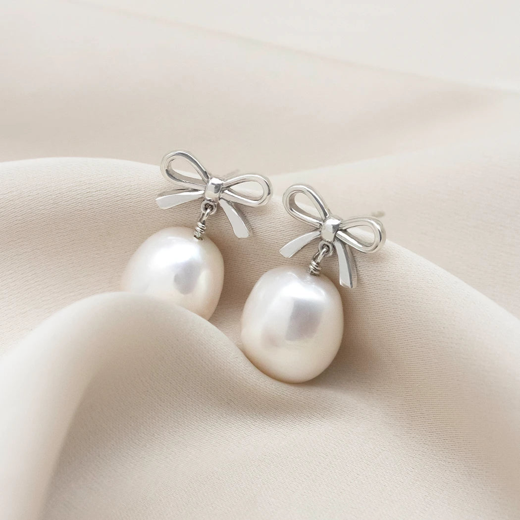 Pearl Bow Drop Earrings - Bonnie