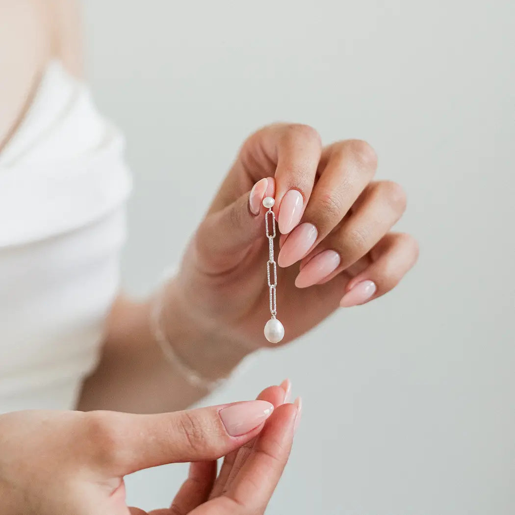 Pearl Stud and Chain Drop Earrings - Elaina