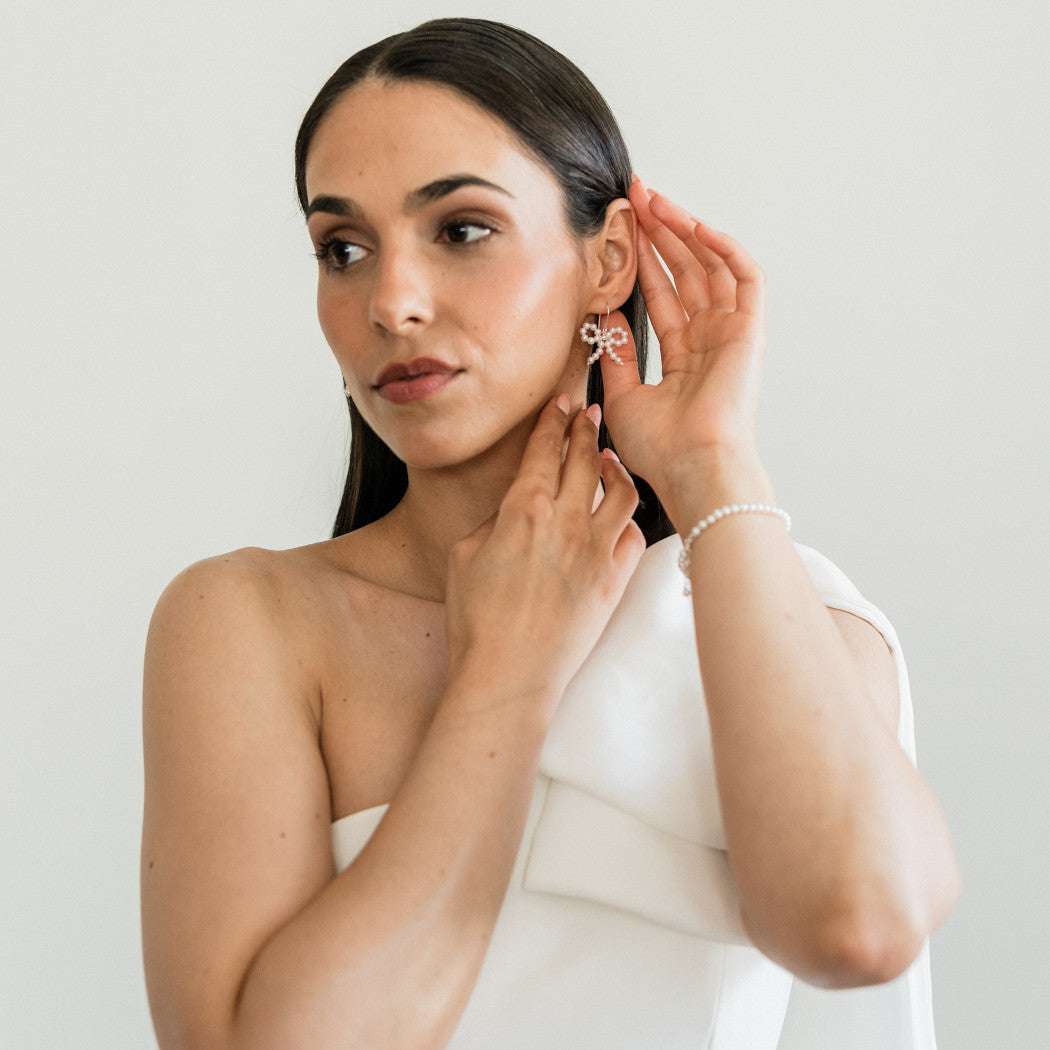 Large Pearl Wire Bow Earring