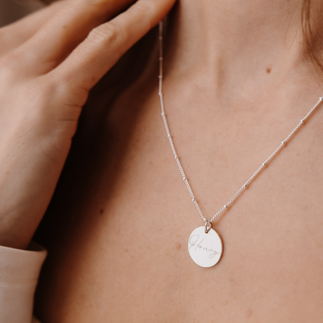 Engraved Hammered Disc Necklace - Mini Thea