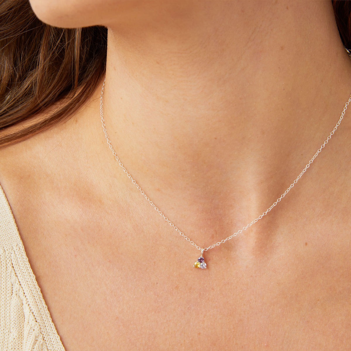 Three Birthstone Charm Necklace