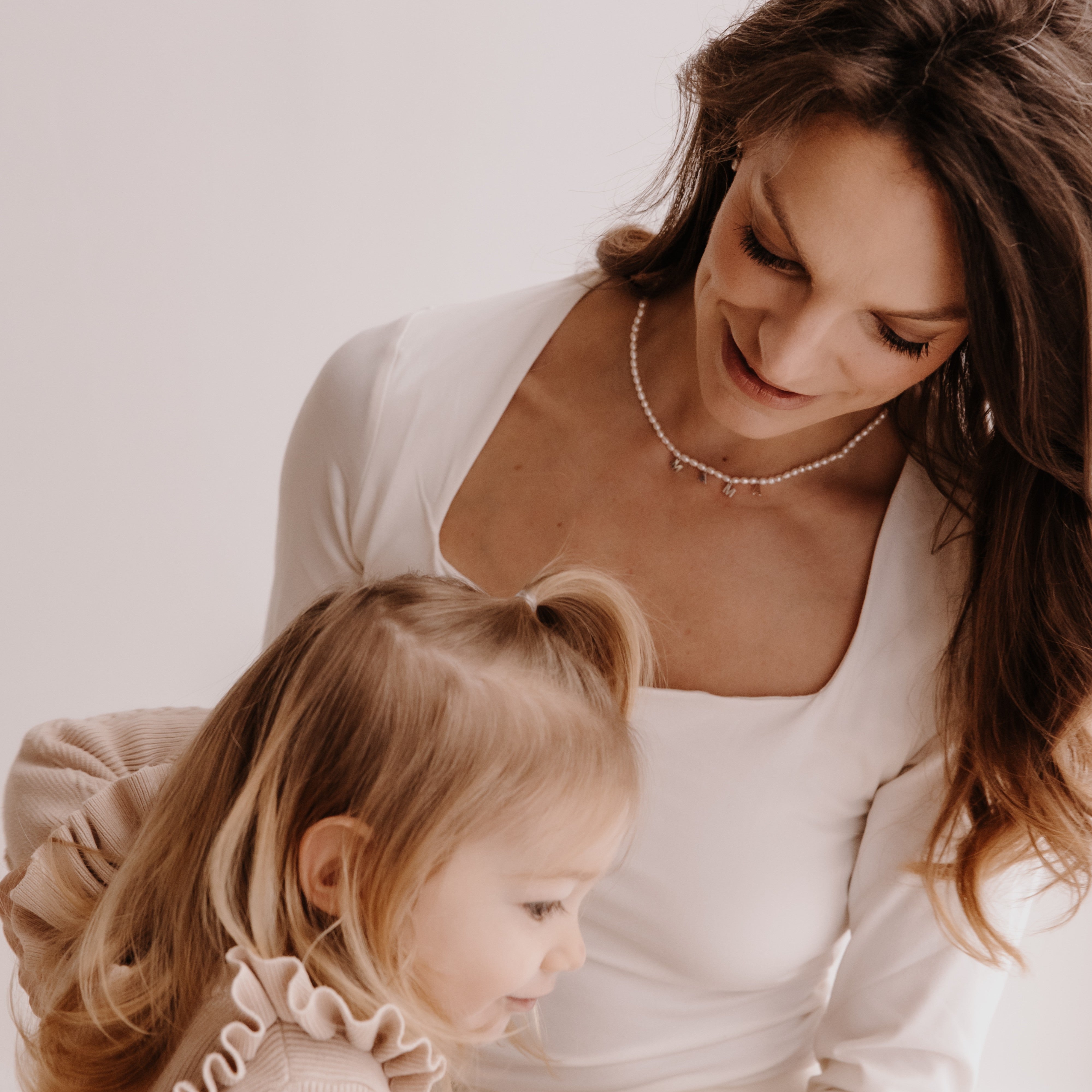 Pearl Mama Letter Charm Necklace