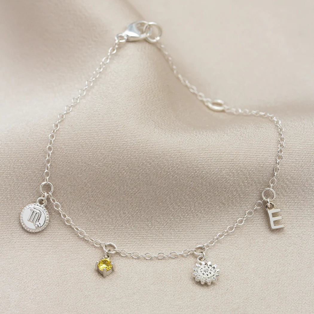 November Birthday Symbols Charm Bracelet