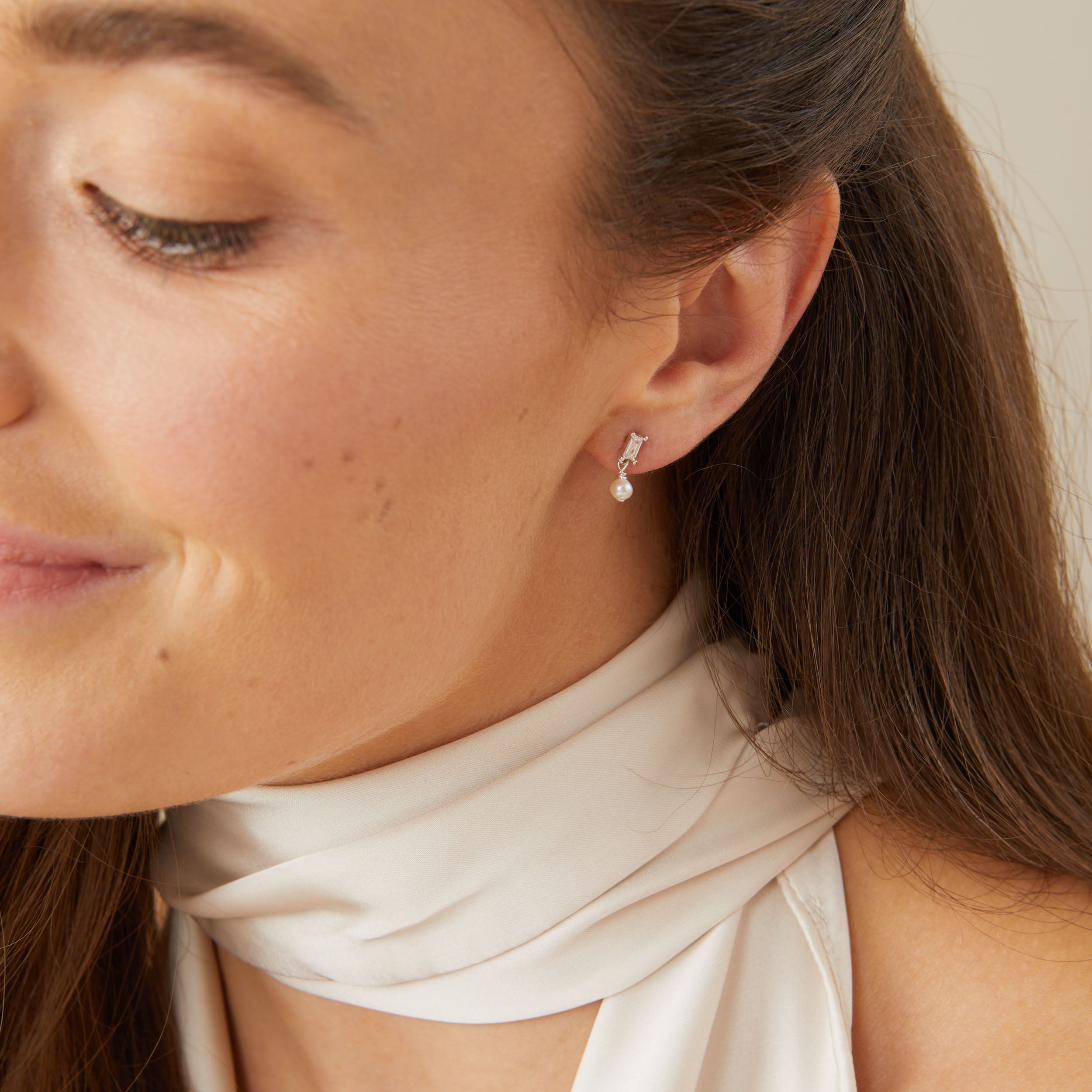 Pearl Baguette Crystal Drop Earring - Etta