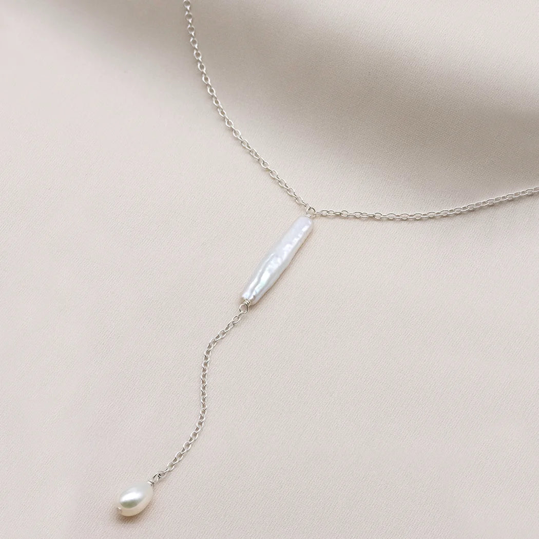 Lariat Baroque Pearl Bar necklace - Esme
