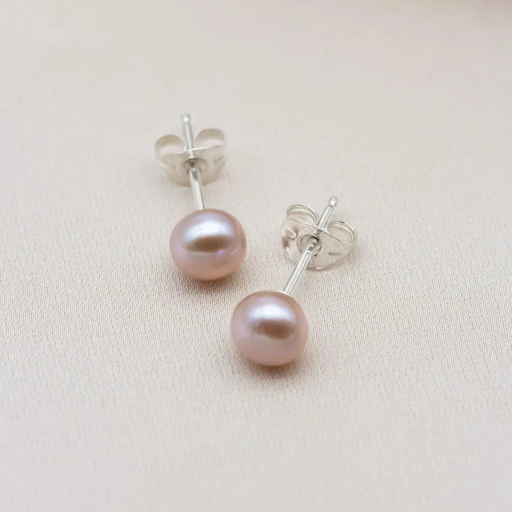 Pink Pearl Earrings Mae Button Studs