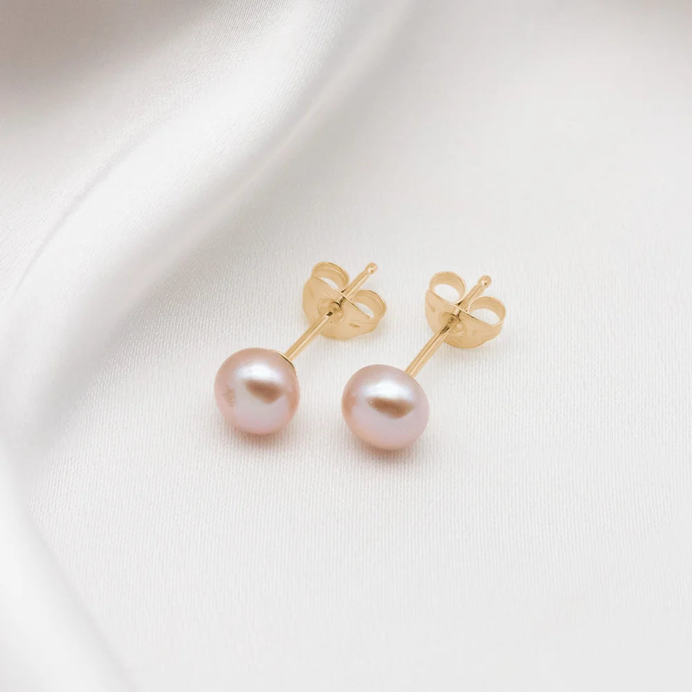 Pink Pearl Earrings Mae Button Studs