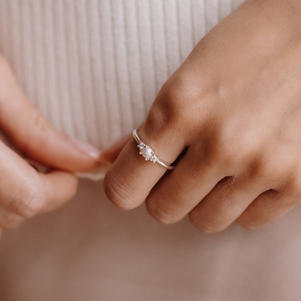 Trilogy Pearl and Moissanite Ring