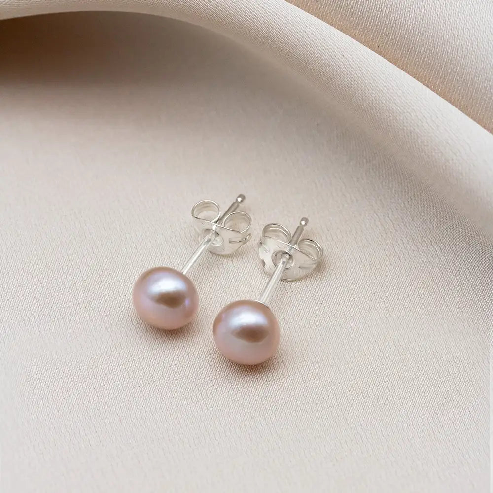 Pink Pearl Earrings Mae Button Studs