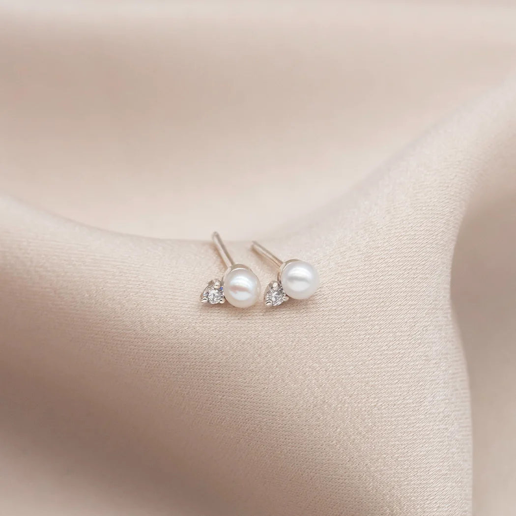 Tiny Pearl and Crystal Stud Earrings - Maisy