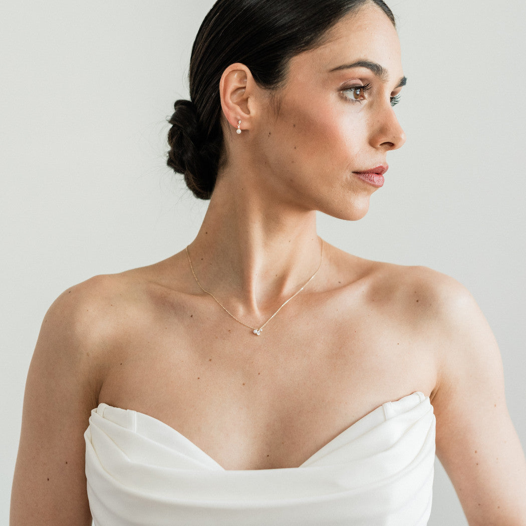 9ct Solid Gold Tiny Pearl Diamanté Charm Cluster Necklace - Aurora