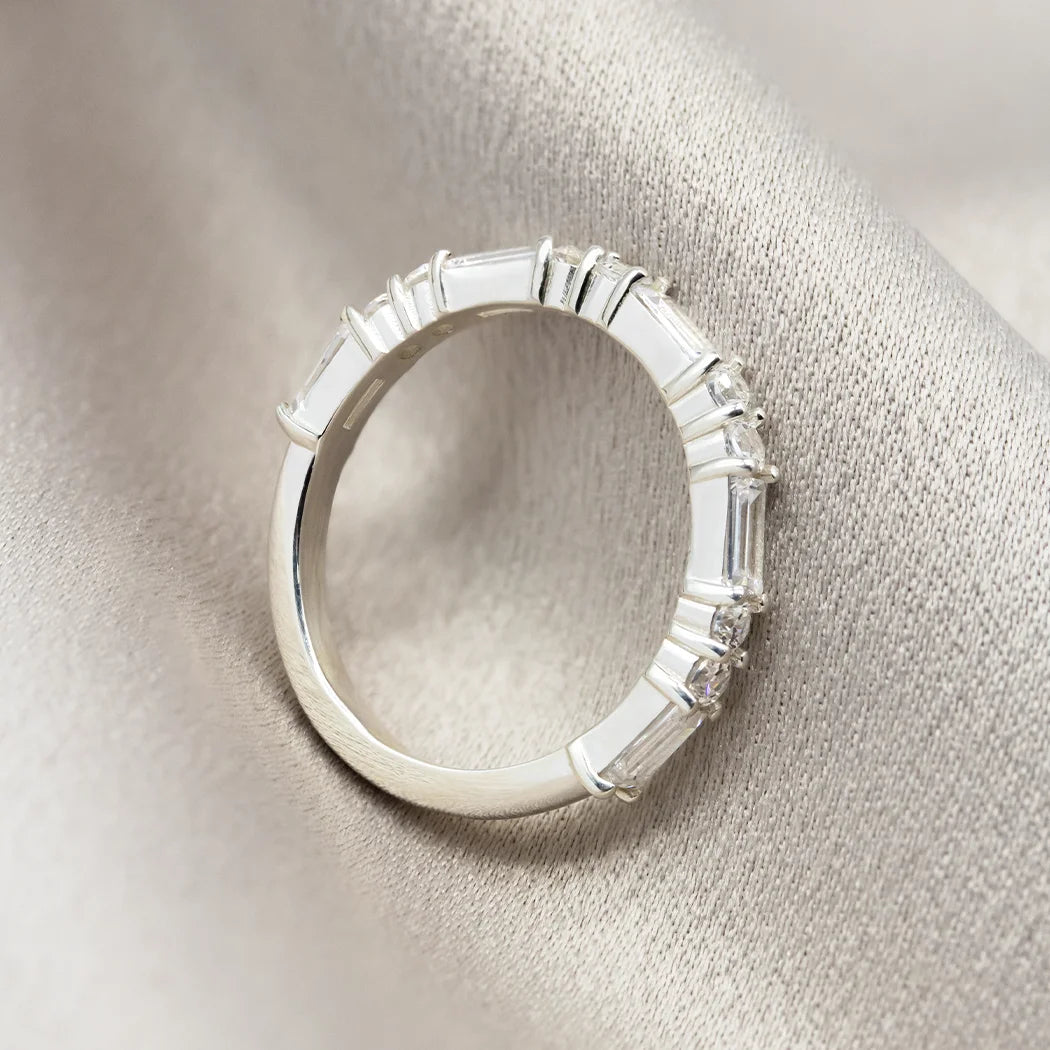 Sterling Silver Baguette Three Quarter Eternity Ring - Renn