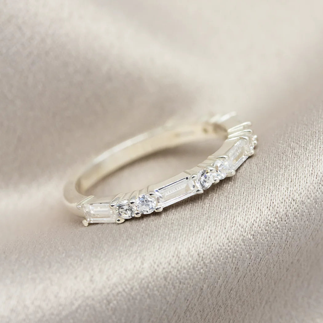 Sterling Silver Baguette Three Quarter Eternity Ring - Renn