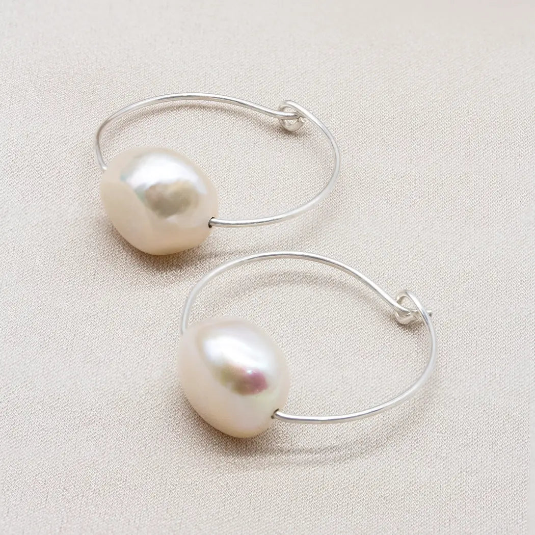 Olivia Large Pearl Bridal Hoop Earrings