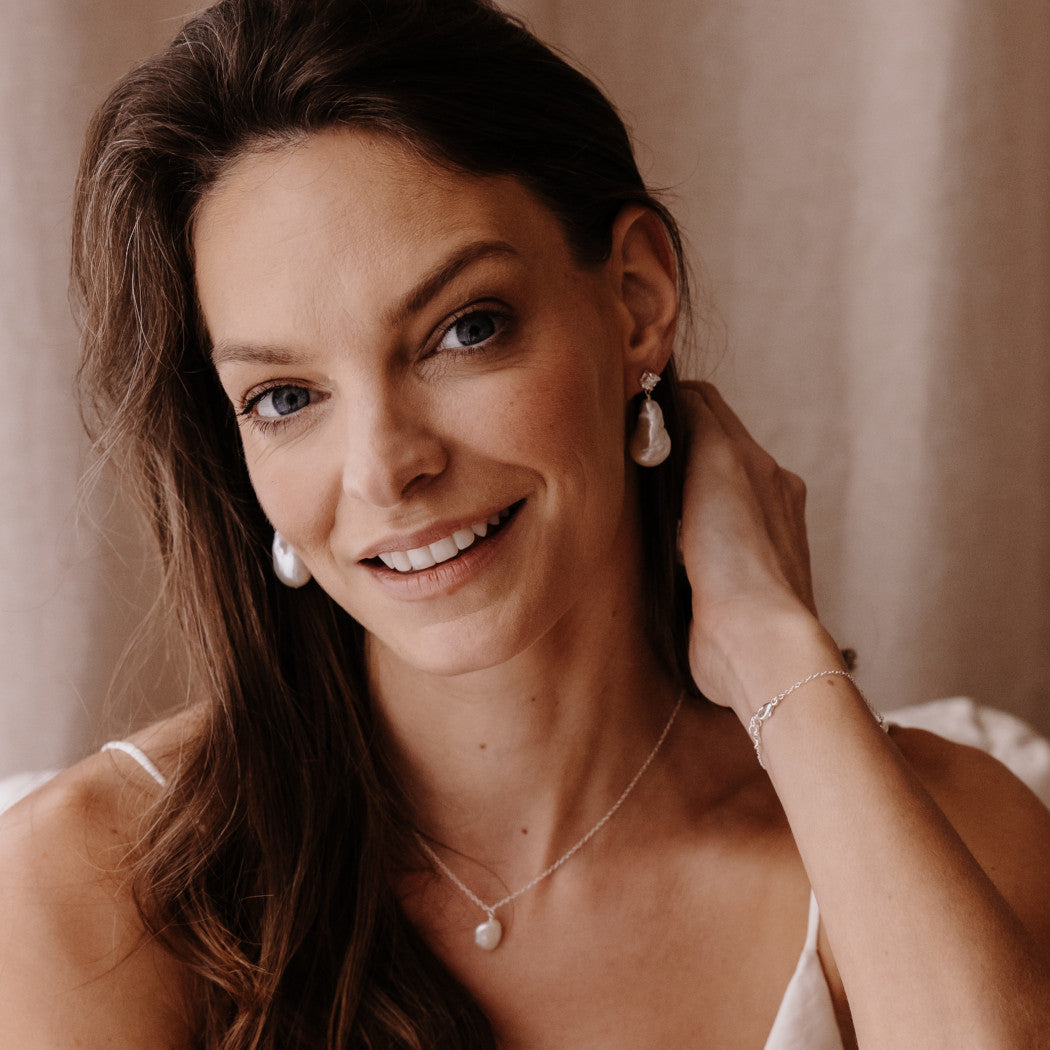 Large Pearl Crystal Statement Stud Drop Earrings - Nova