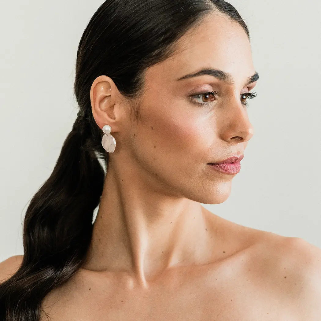 Petal Pearl Stud Drop Earrings - Clemmie