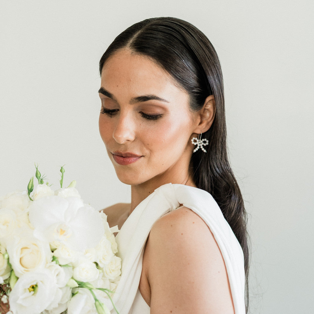 Large Pearl Wire Bow Earring