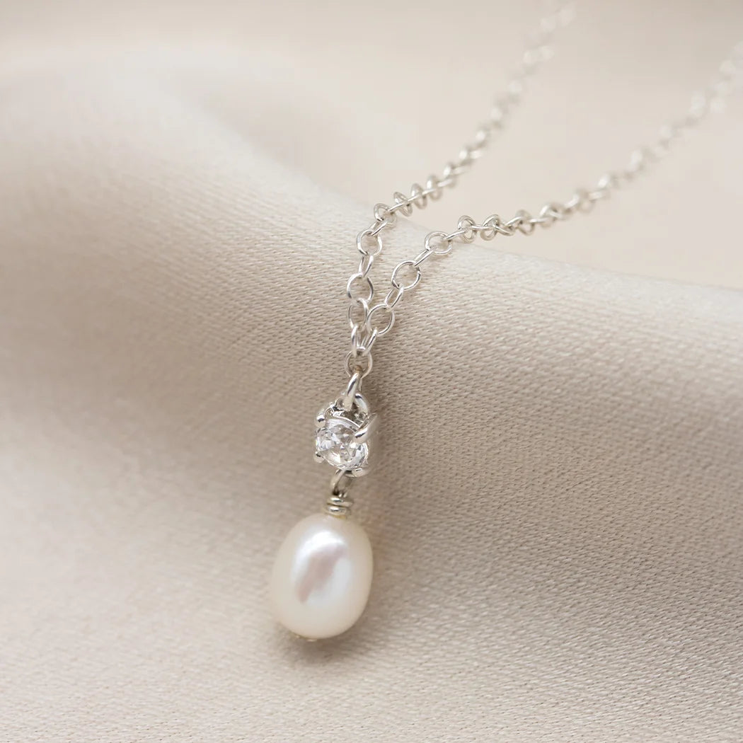 Mini Pearl and Crystal Pendant Necklace - Halley