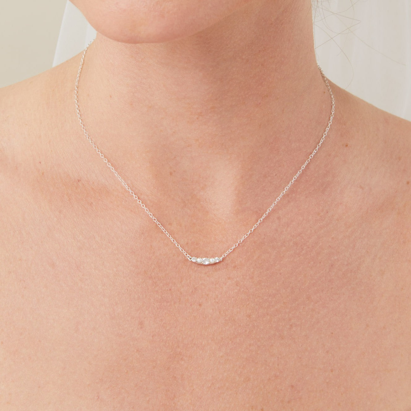Dainty Pearl and Diamond Necklace - Haru