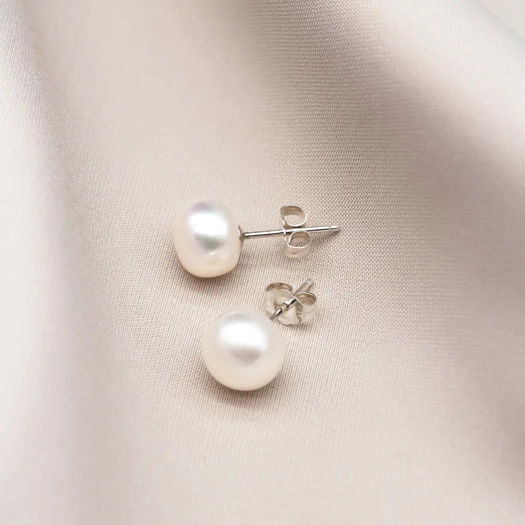 Large Button Pearl Studs - Frankie