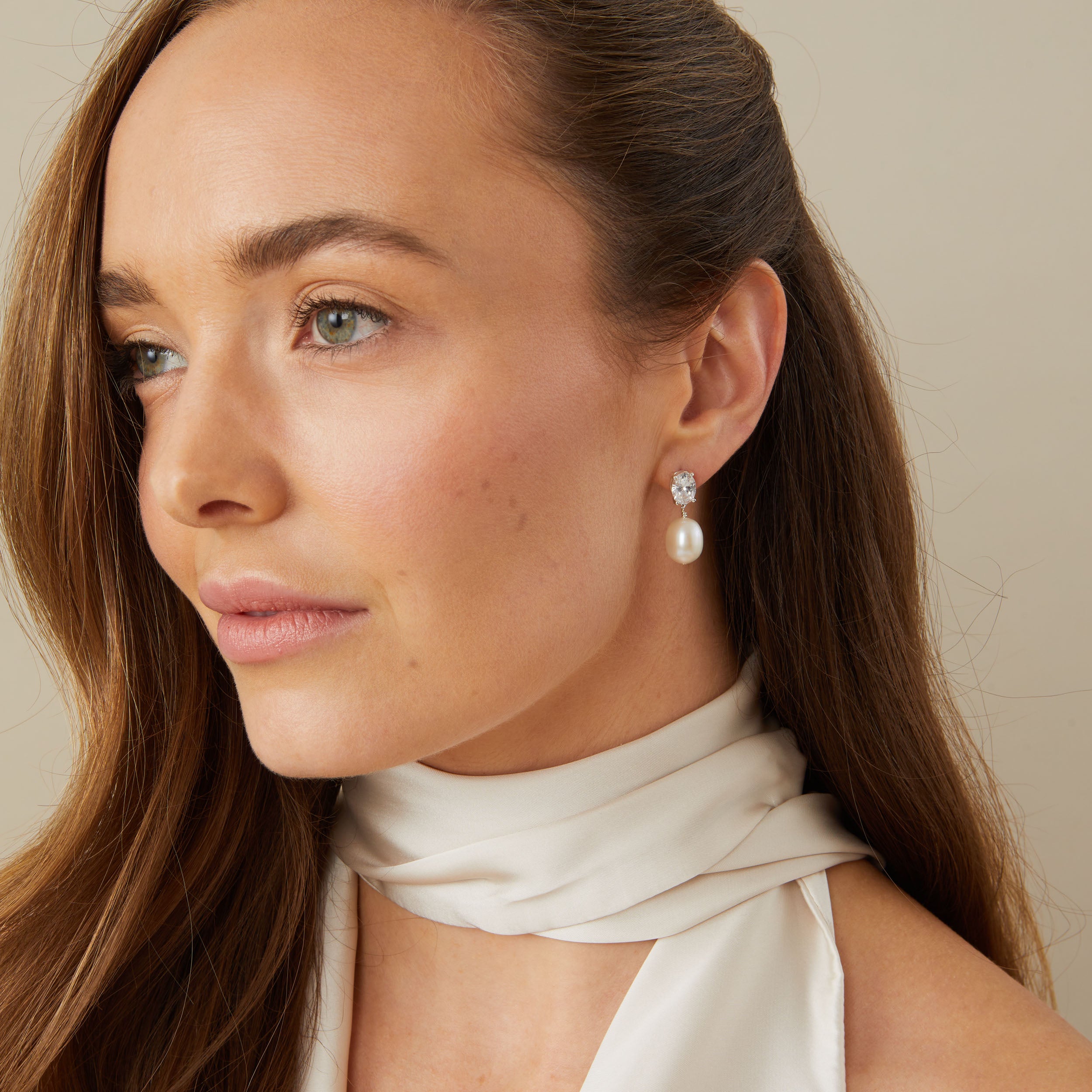 Oval Pearl Crystal Drop Earrings - Phoebe