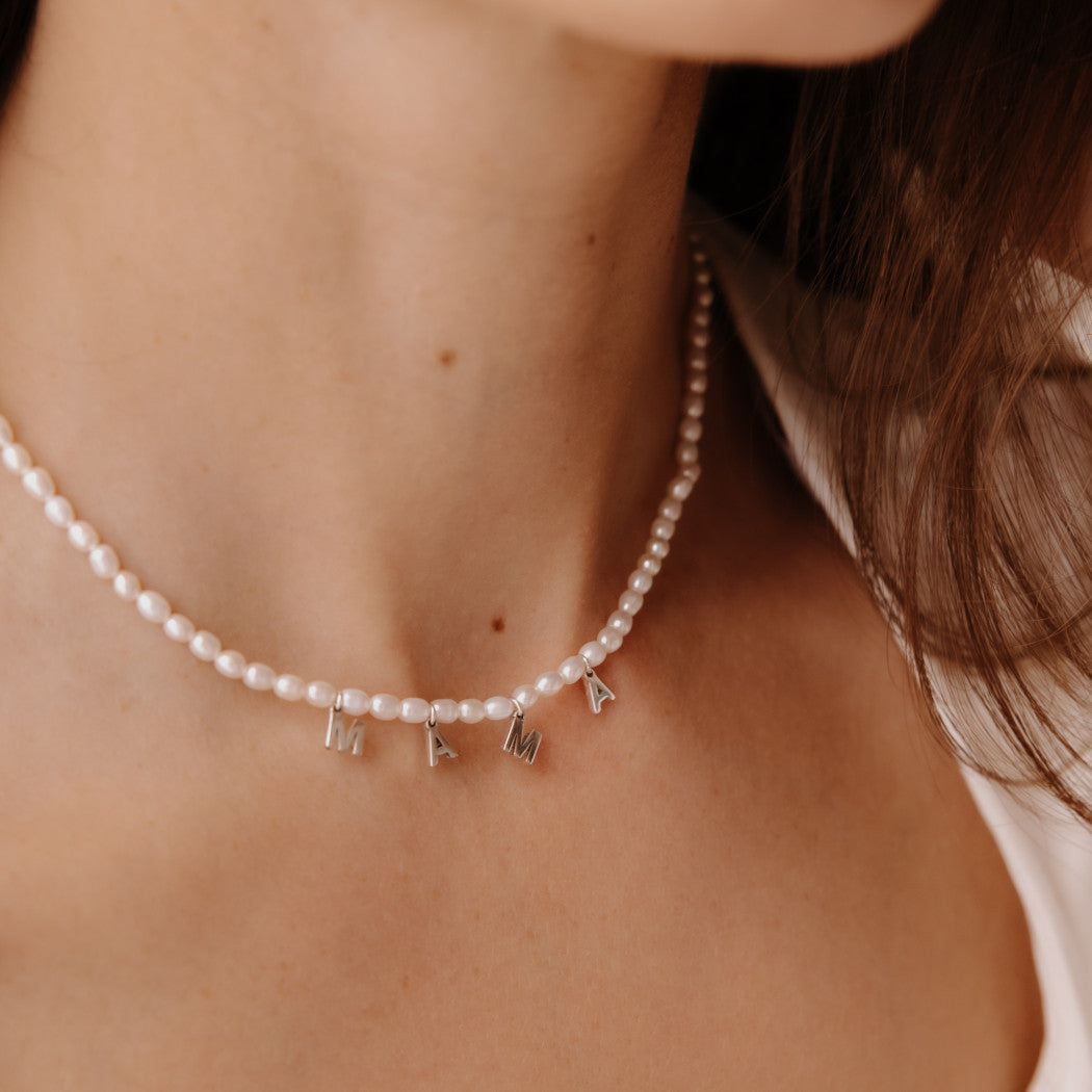 Pearl Mama Letter Charm Necklace