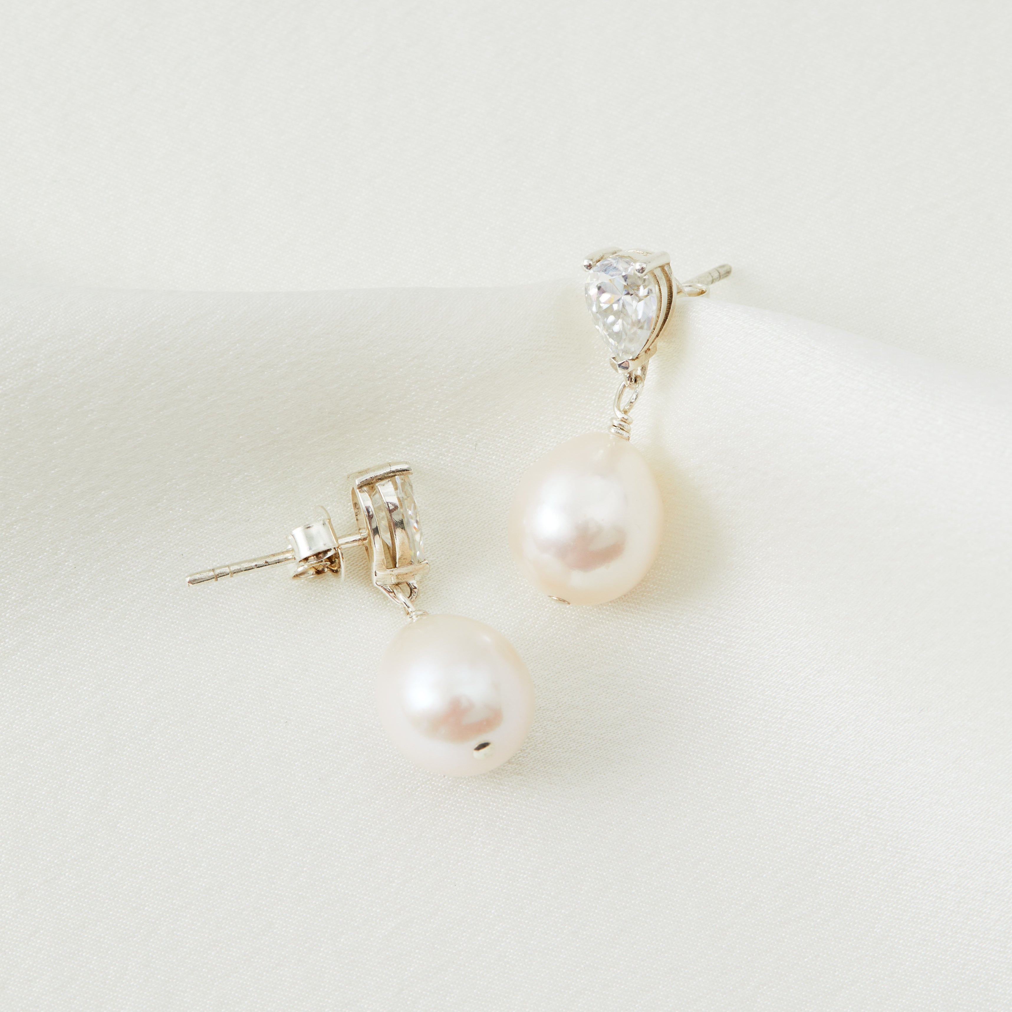 Pear Shaped Crystal and Pearl Drop Earrings - Monica
