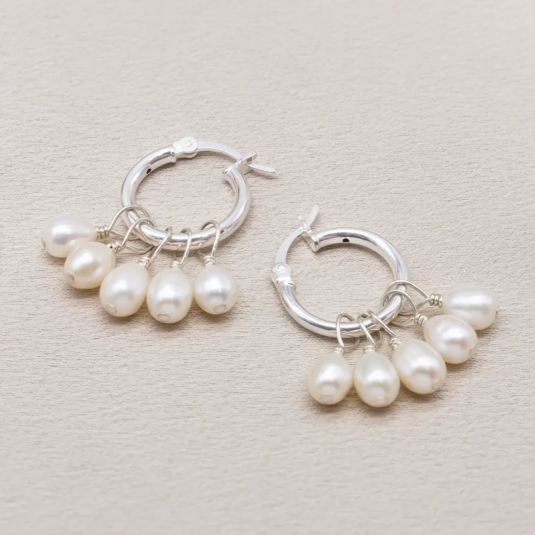 Harlow Pearl Cluster Hoop Earrings